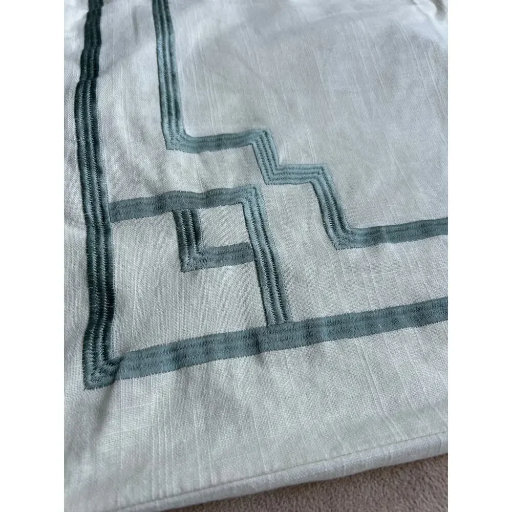 Tommy Bahama Home Pillow Sham Eur Square 25x25 Cream Aqua Embroidered Geometric